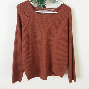 Rust High-Low Cable Knit Sweater